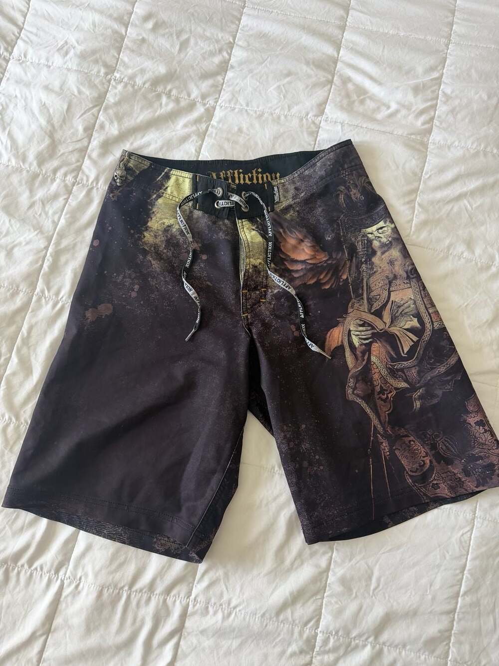 Affliction Vintage Skull Y2K Board Shorts.